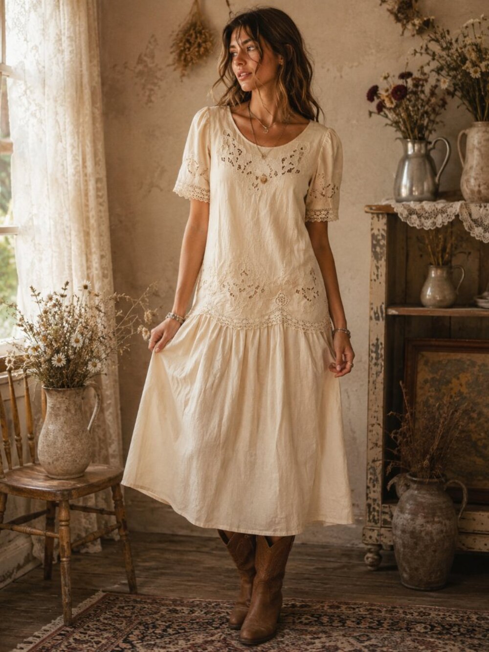 Vintage Linen Cotton Romantic Dress